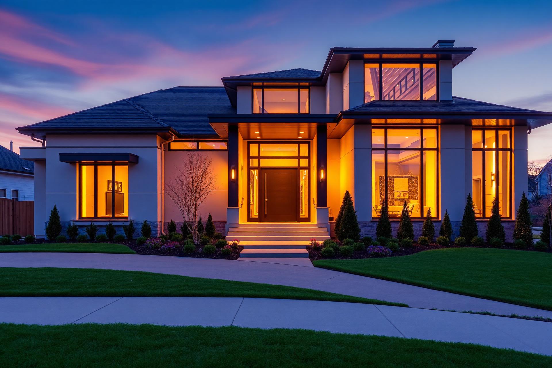 Luxury Detroit area home at twilight